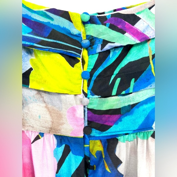 Anthropologie Sunny Hawaiian Floral Print Silk Blend Midi Dress Bohemian Size M - Picture 15 of 16